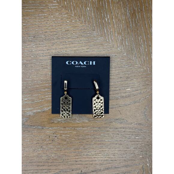 Coach Jewelry - Coach Gold Tone Signature Logo Tag Drop Earrings Dangle Designer Authentic NWT
